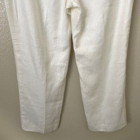 Talbots Pants Womens Size 8 Off White 100% Linen Straight Leg Trouser Preppy - Picture 7 of 12